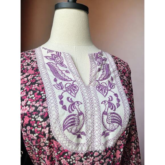 Vintage 60s Prairie Dress | Embroidered Bib Yoke Mini | Romantic Cottagecore | M - Picture 8 of 10